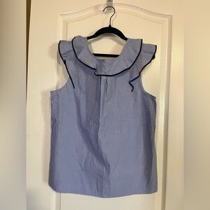 Women’s Light Blue Chambray Sleeveless Top with Ruffle Detail, JCrew size 10
